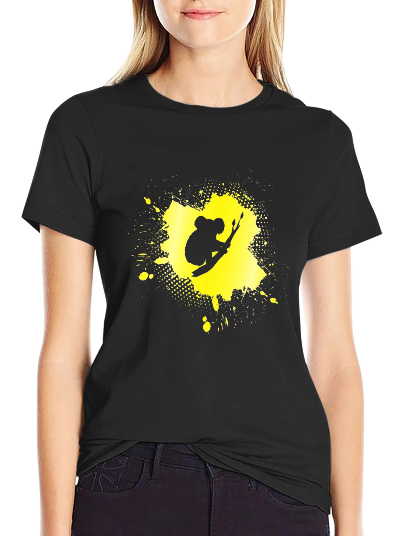 Koala Splatter Graphic Tee - Black Cotton Blend Shirt