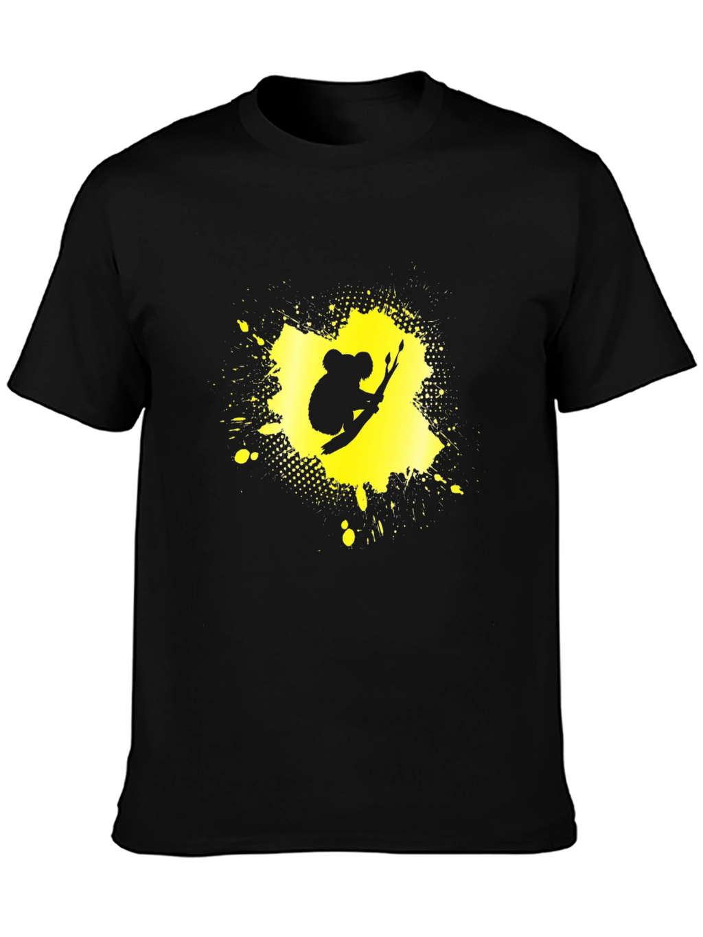 Koala Splatter Graphic Tee - Black Cotton Blend Shirt