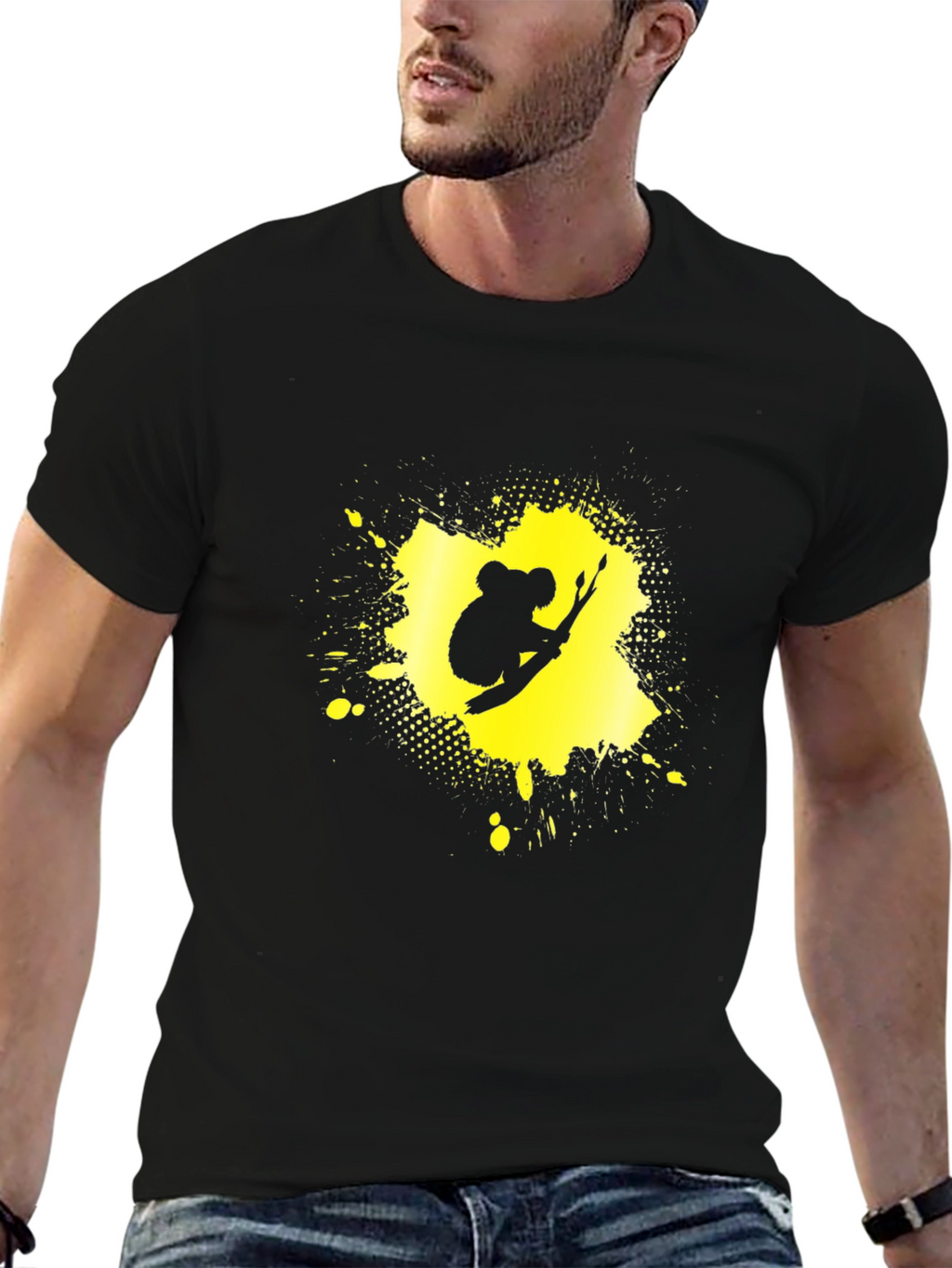 Koala Splatter Graphic Tee - Black Cotton Blend Shirt