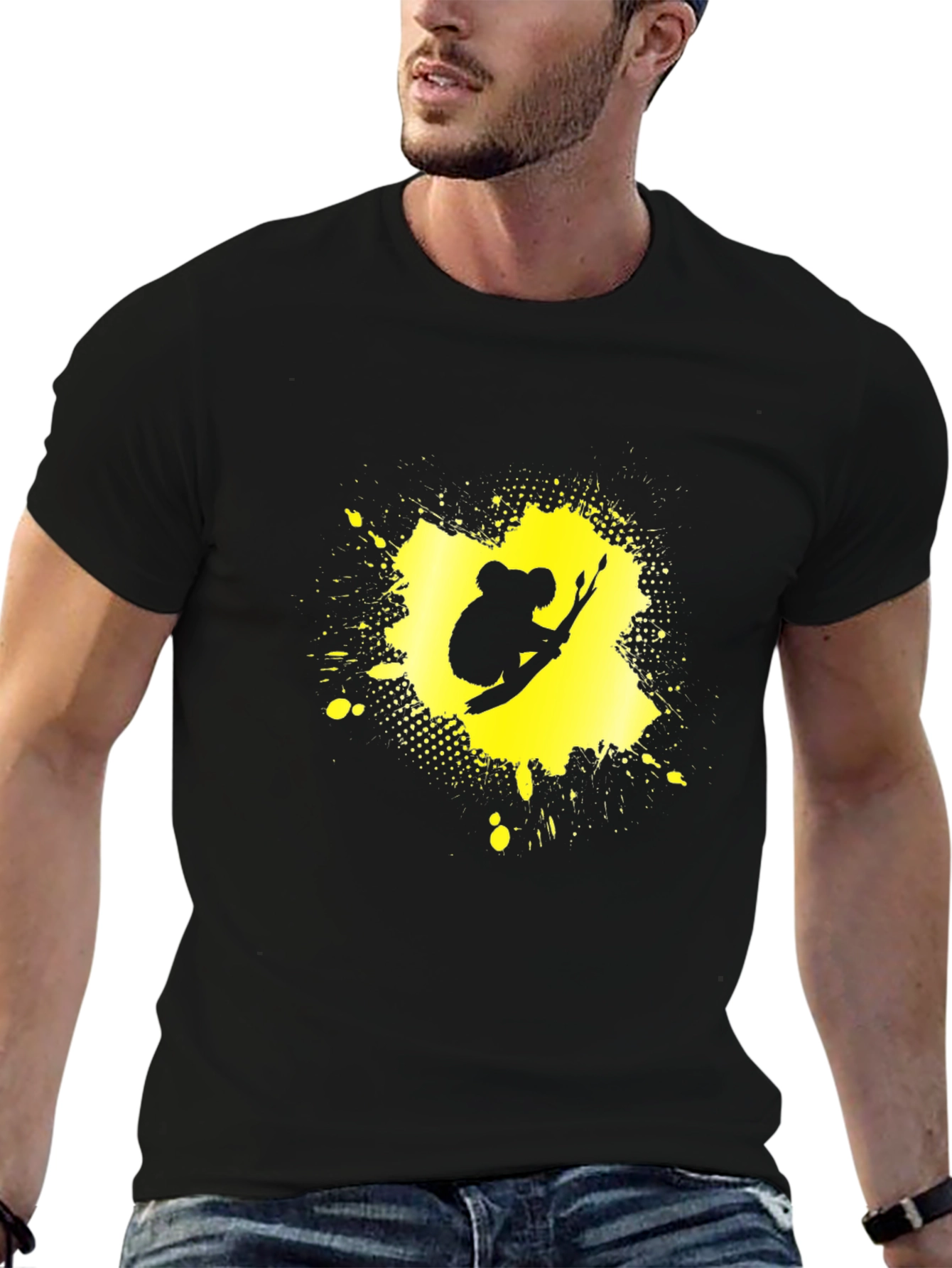 Koala Splatter Graphic Tee - Black Cotton Blend Shirt