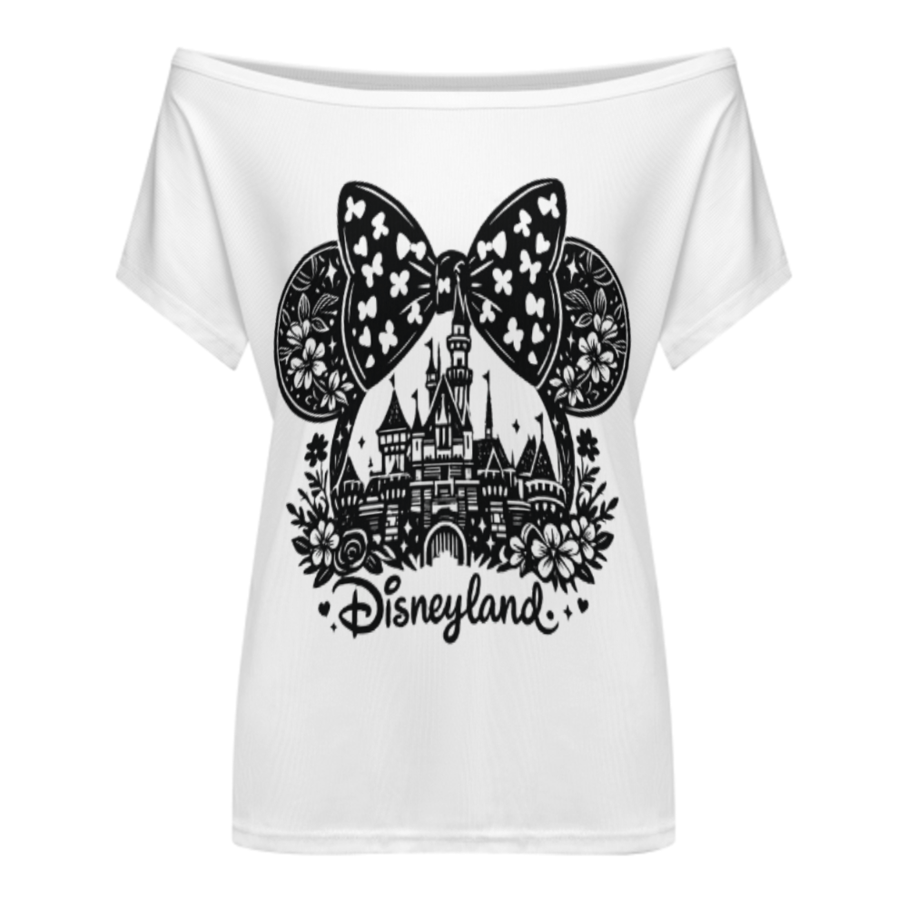 Disney Castle Bow Graphic Tee – Magical Theme Park Inspired Women's Casual Off-Shoulder Top(z1053)