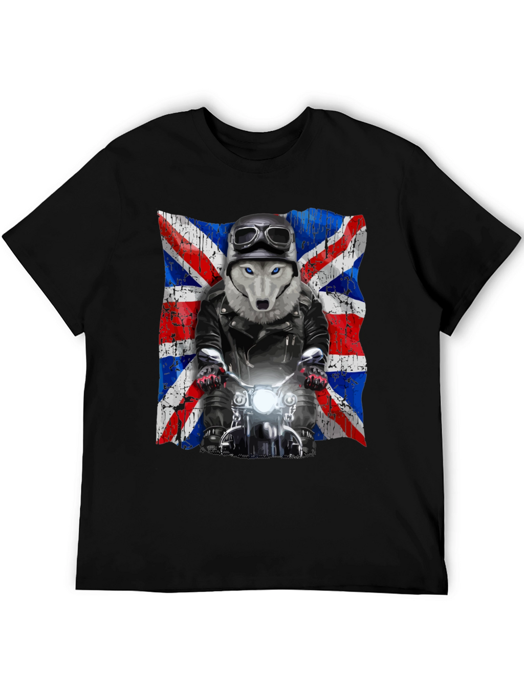 Wolf Biker Union Jack Graphic T-Shirt