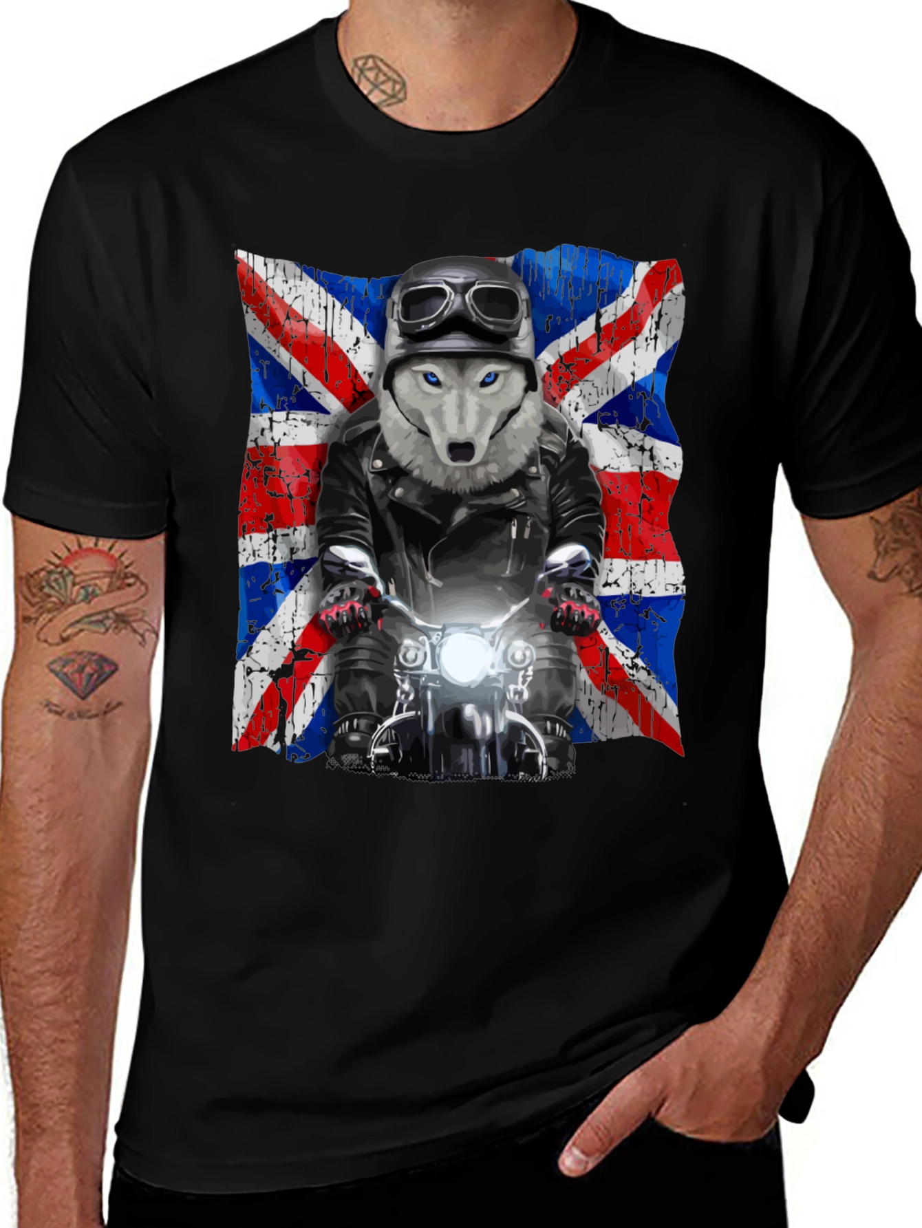 Wolf Biker Union Jack Graphic T-Shirt