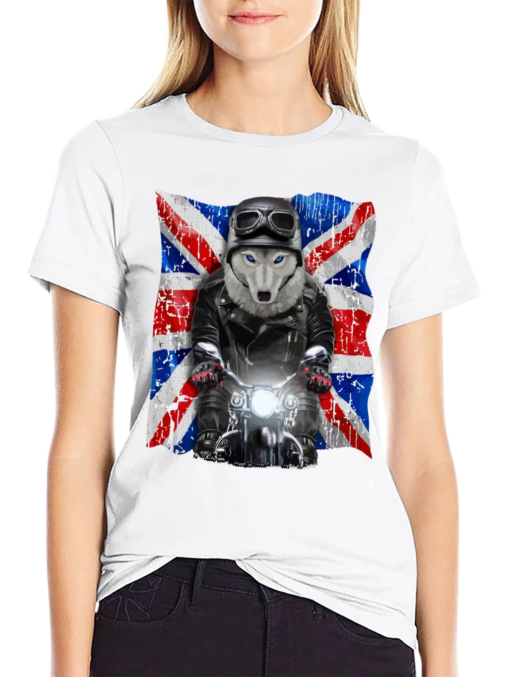 Wolf Biker Union Jack Graphic T-Shirt