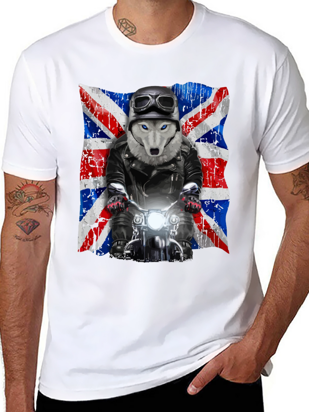 Wolf Biker Union Jack Graphic T-Shirt