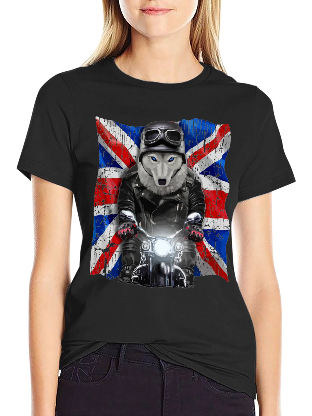 Wolf Biker Union Jack Graphic T-Shirt