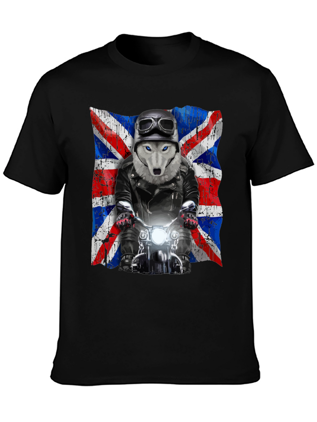 Wolf Biker Union Jack Graphic T-Shirt