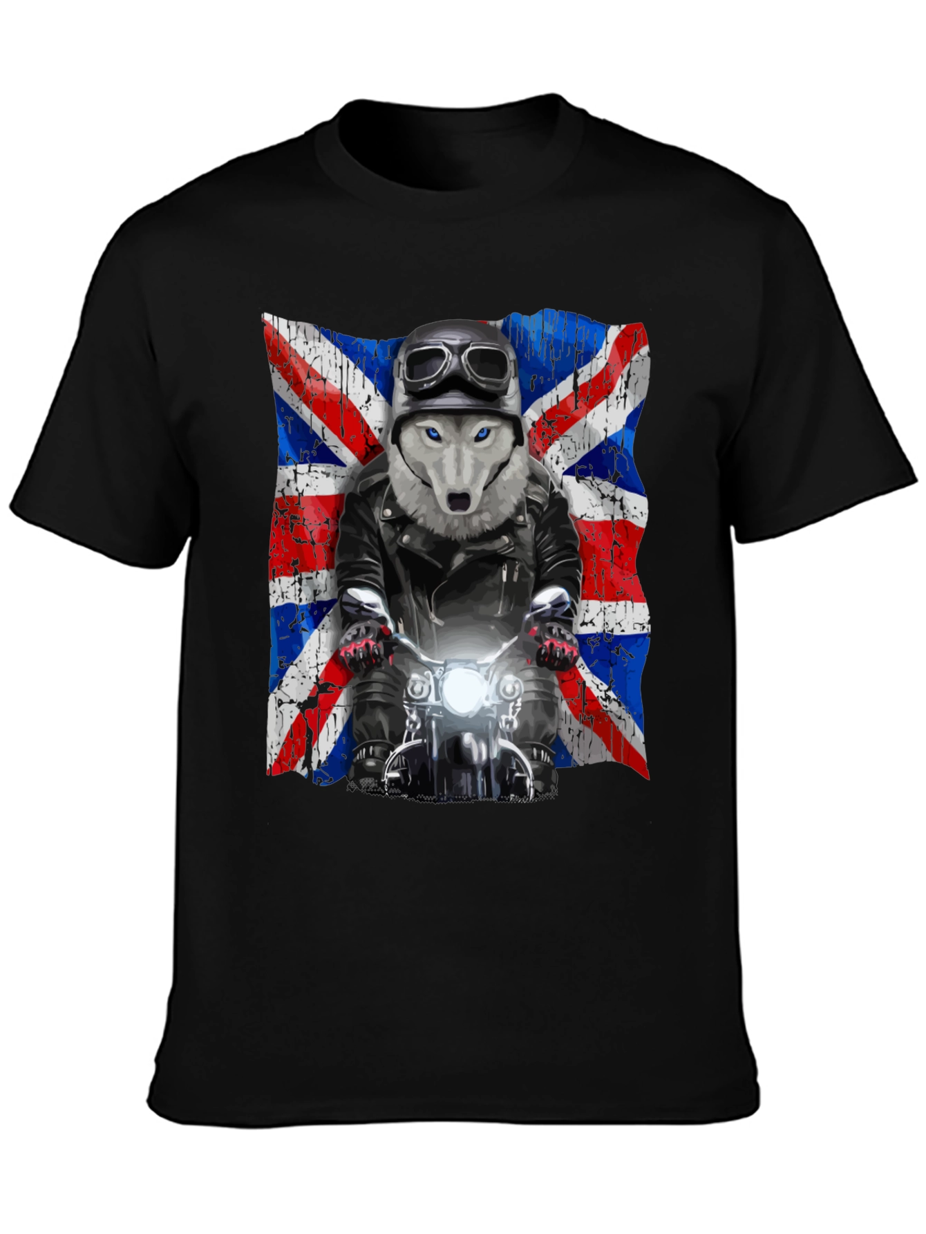 Wolf Biker Union Jack Graphic T-Shirt