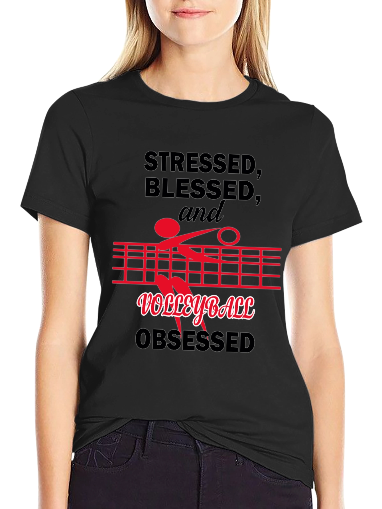 Stressed Blessed Volleyball Obsessed Graphic Tee