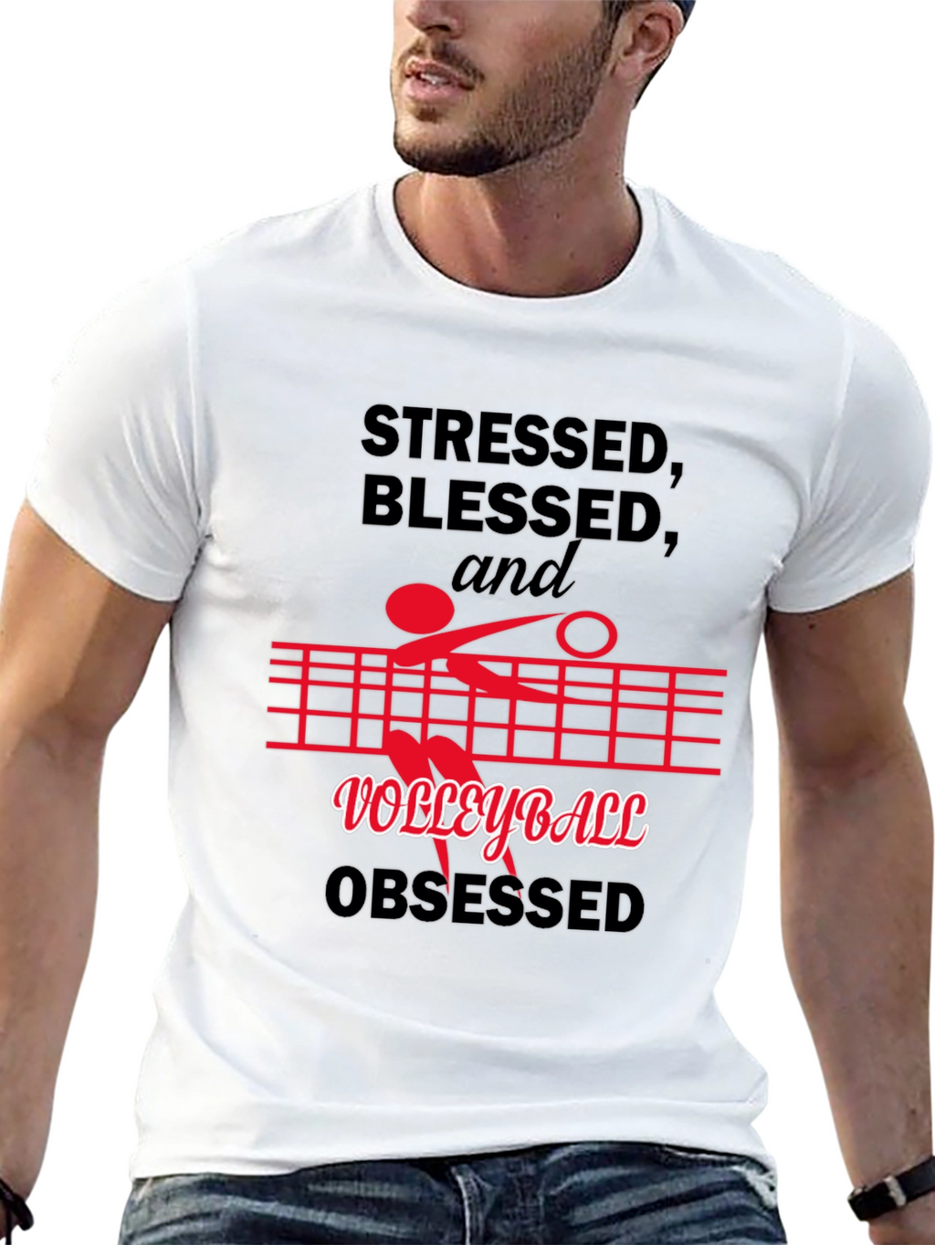 Stressed Blessed Volleyball Obsessed Graphic Tee