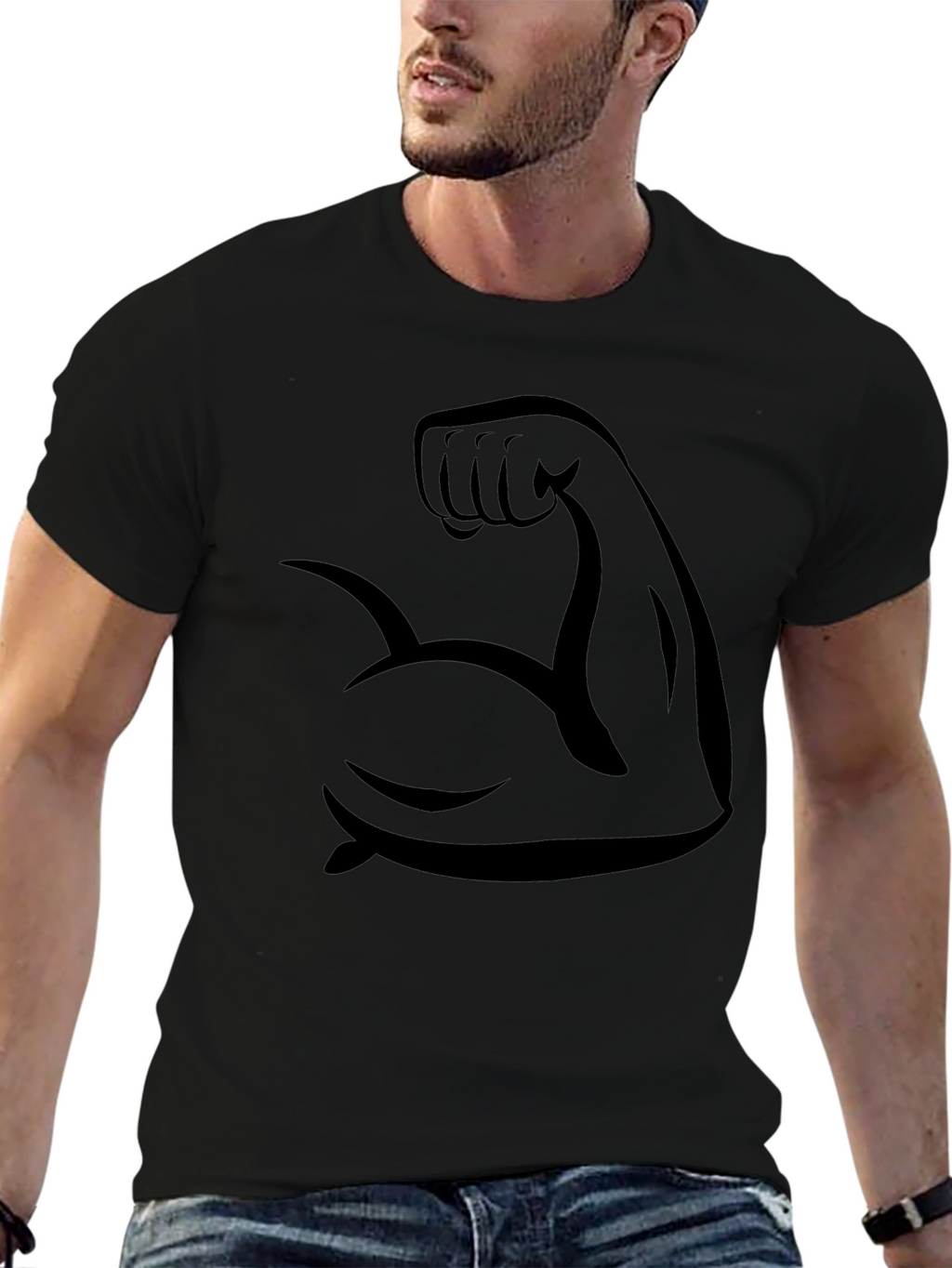 Muscle Arm Graphic Black T-Shirt