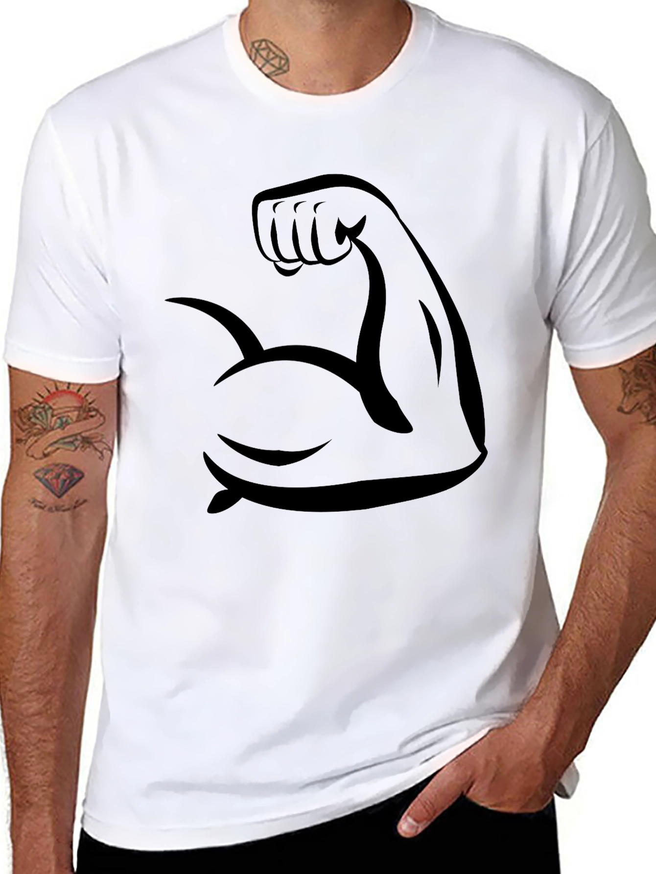 Muscle Arm Graphic Black T-Shirt
