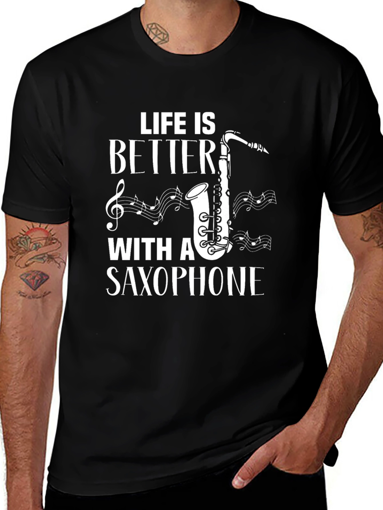Life is Better with a Saxophone Black T-Shirt