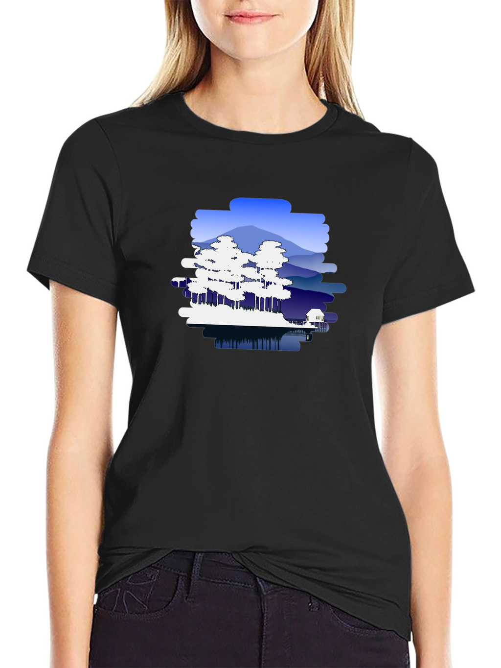 Nature Scene Graphic Black T-Shirt
