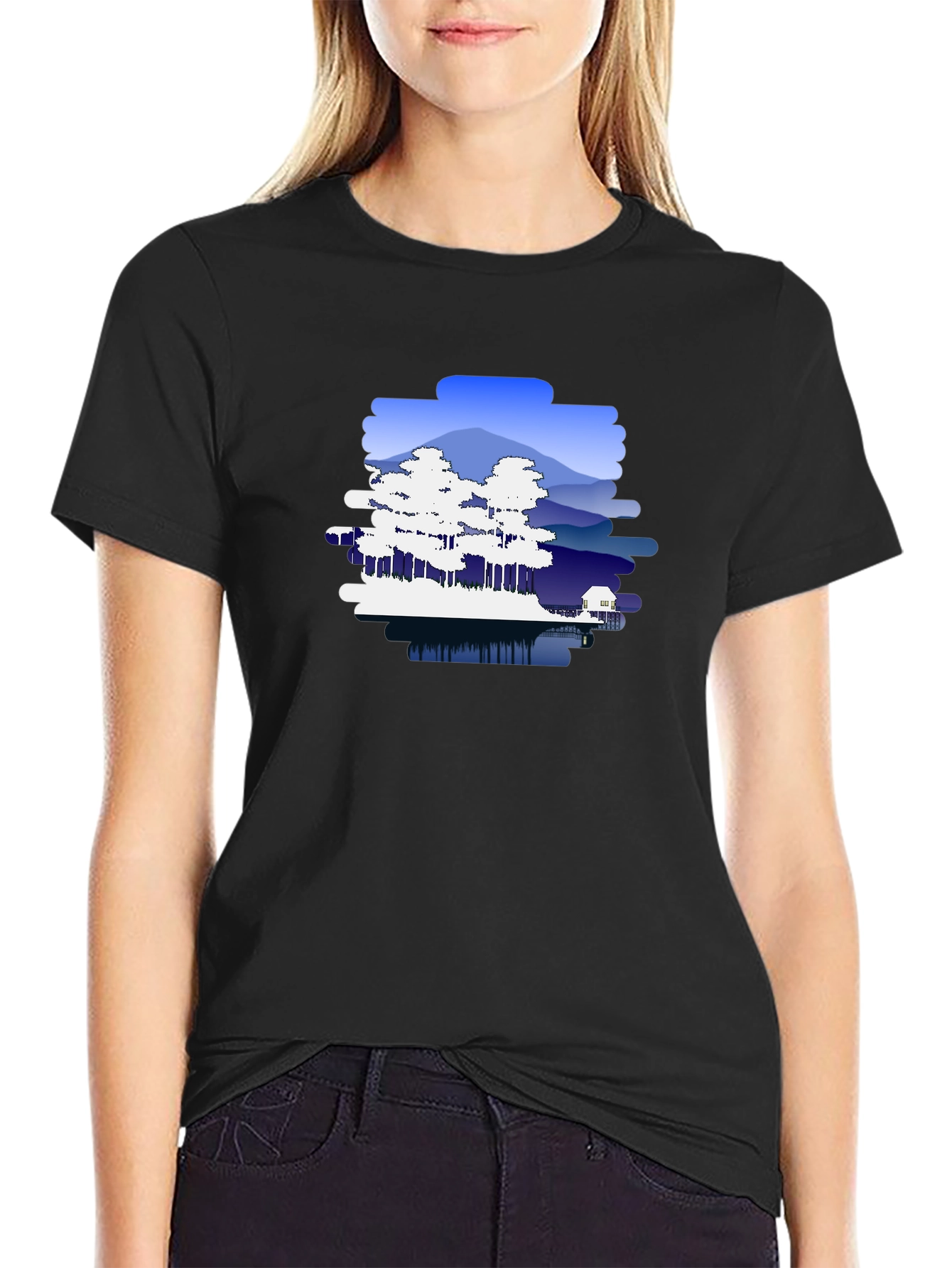 Nature Scene Graphic Black T-Shirt