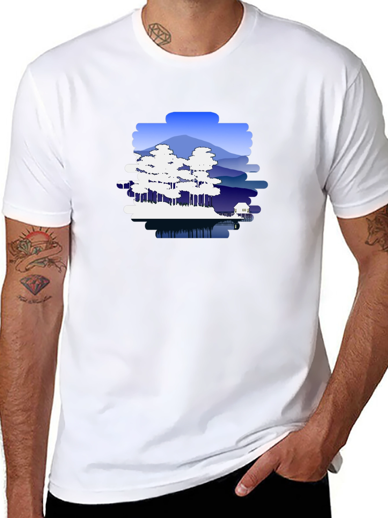 Nature Scene Graphic Black T-Shirt