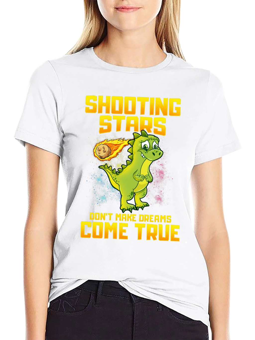 Shooting Stars Dinosaur Graphic T-Shirt