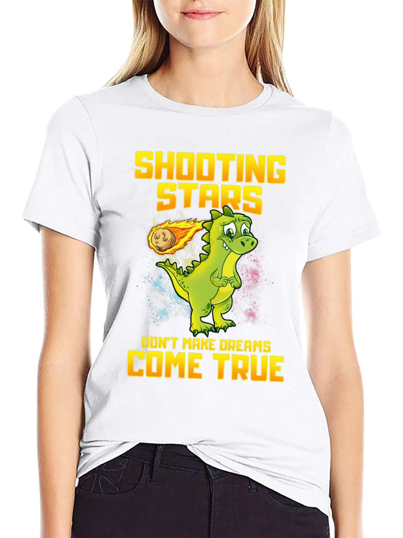 Shooting Stars Dinosaur Graphic T-Shirt