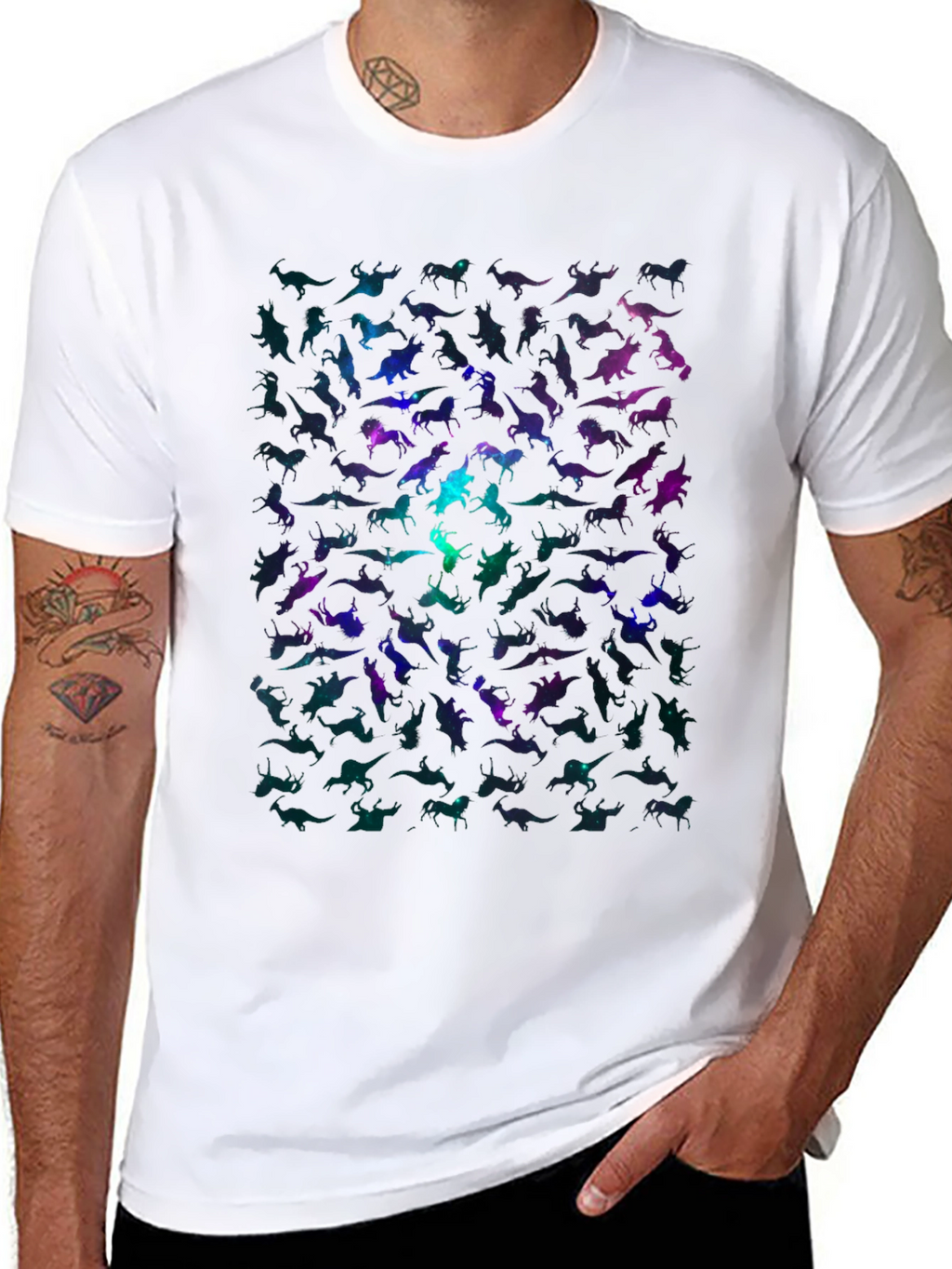 Galaxy Dinosaur Graphic Print Mens Black T-Shirt