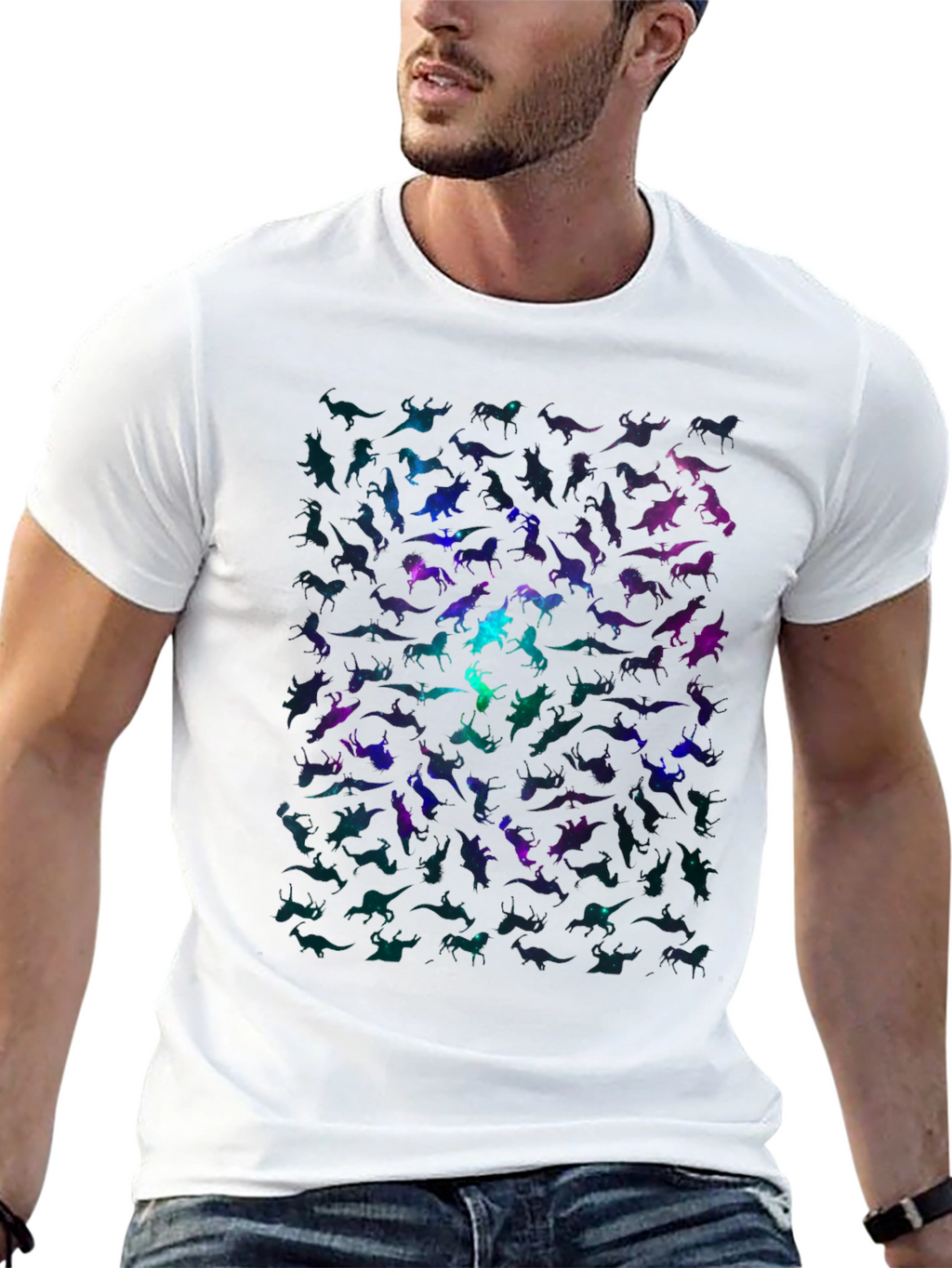 Galaxy Dinosaur Graphic Print Mens Black T-Shirt