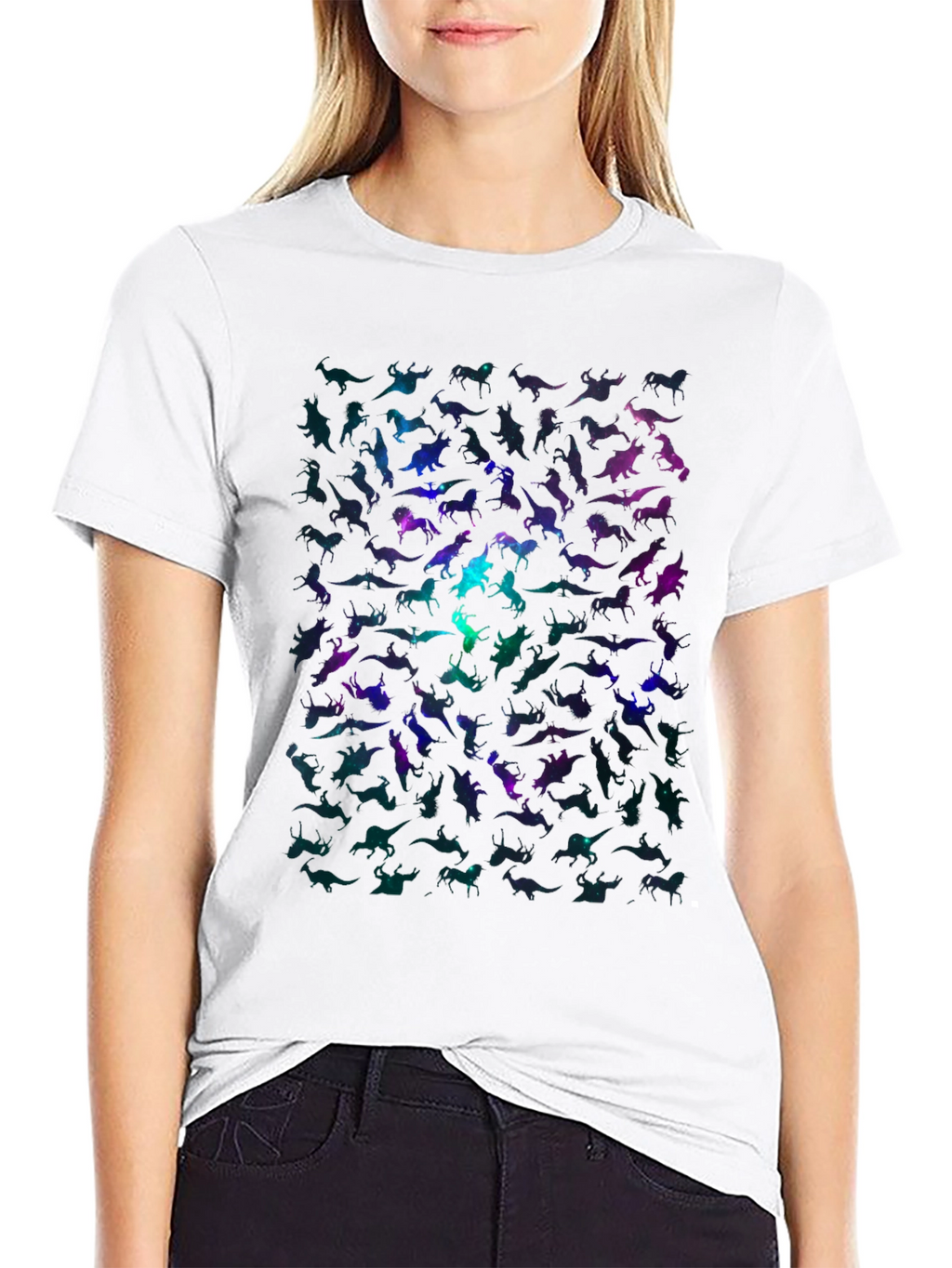 Galaxy Dinosaur Graphic Print Mens Black T-Shirt