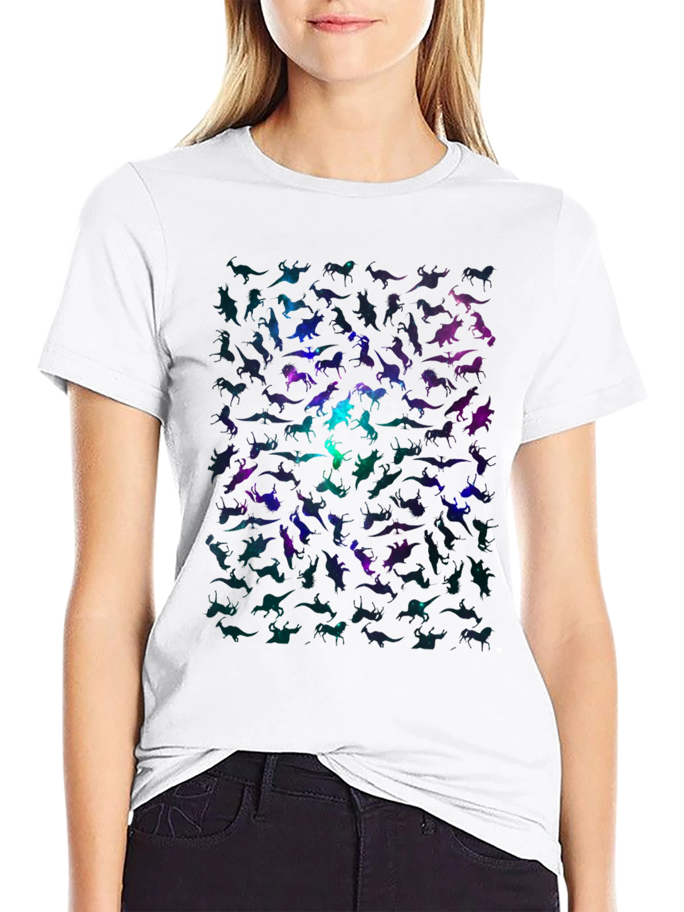 Galaxy Dinosaur Graphic Print Mens Black T-Shirt