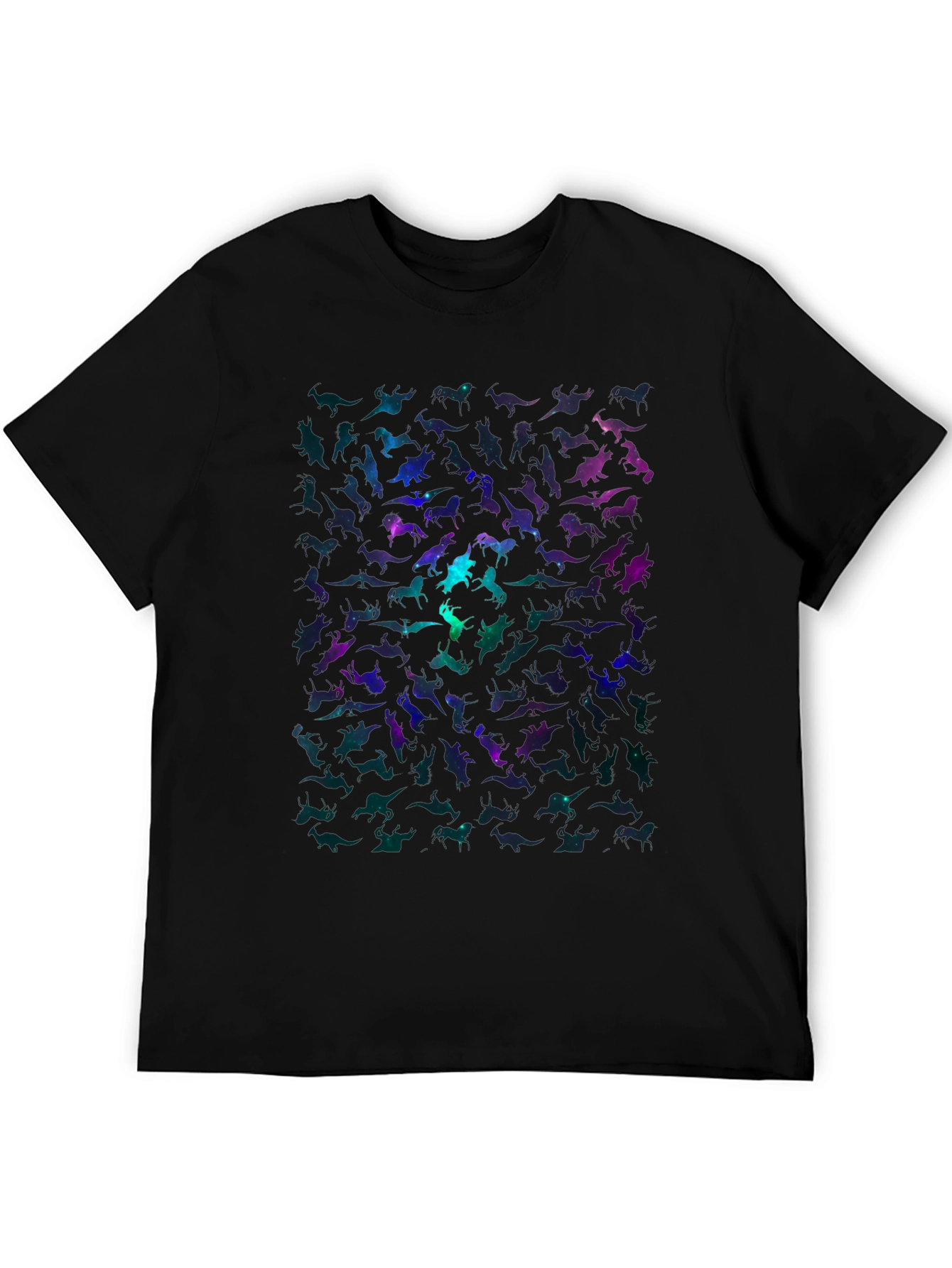 Galaxy Dinosaur Graphic Print Mens Black T-Shirt