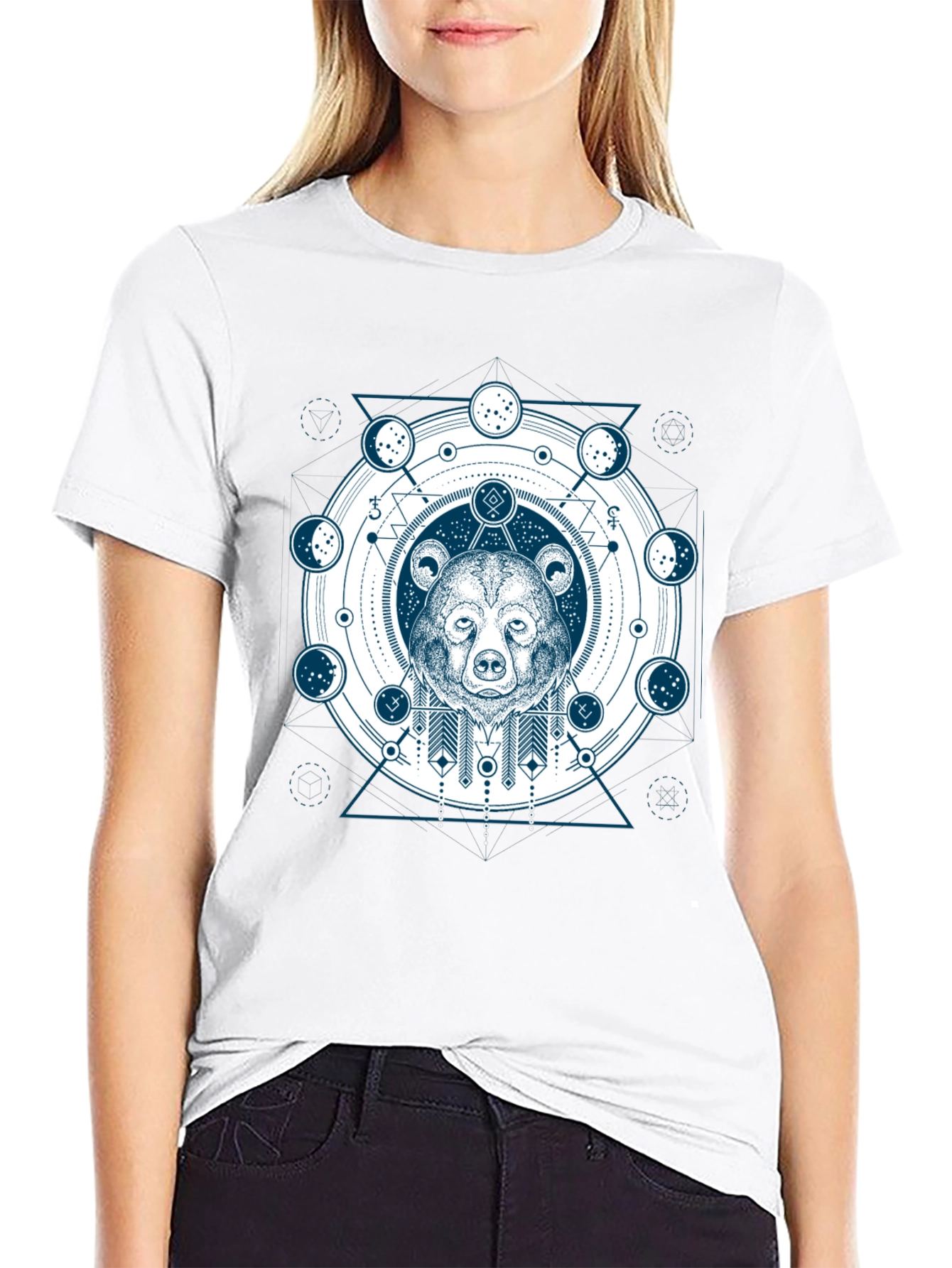 Geometric Bear Graphic Print T-Shirt
