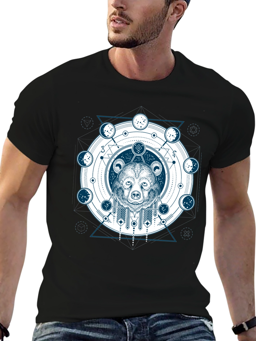 Geometric Bear Graphic Print T-Shirt