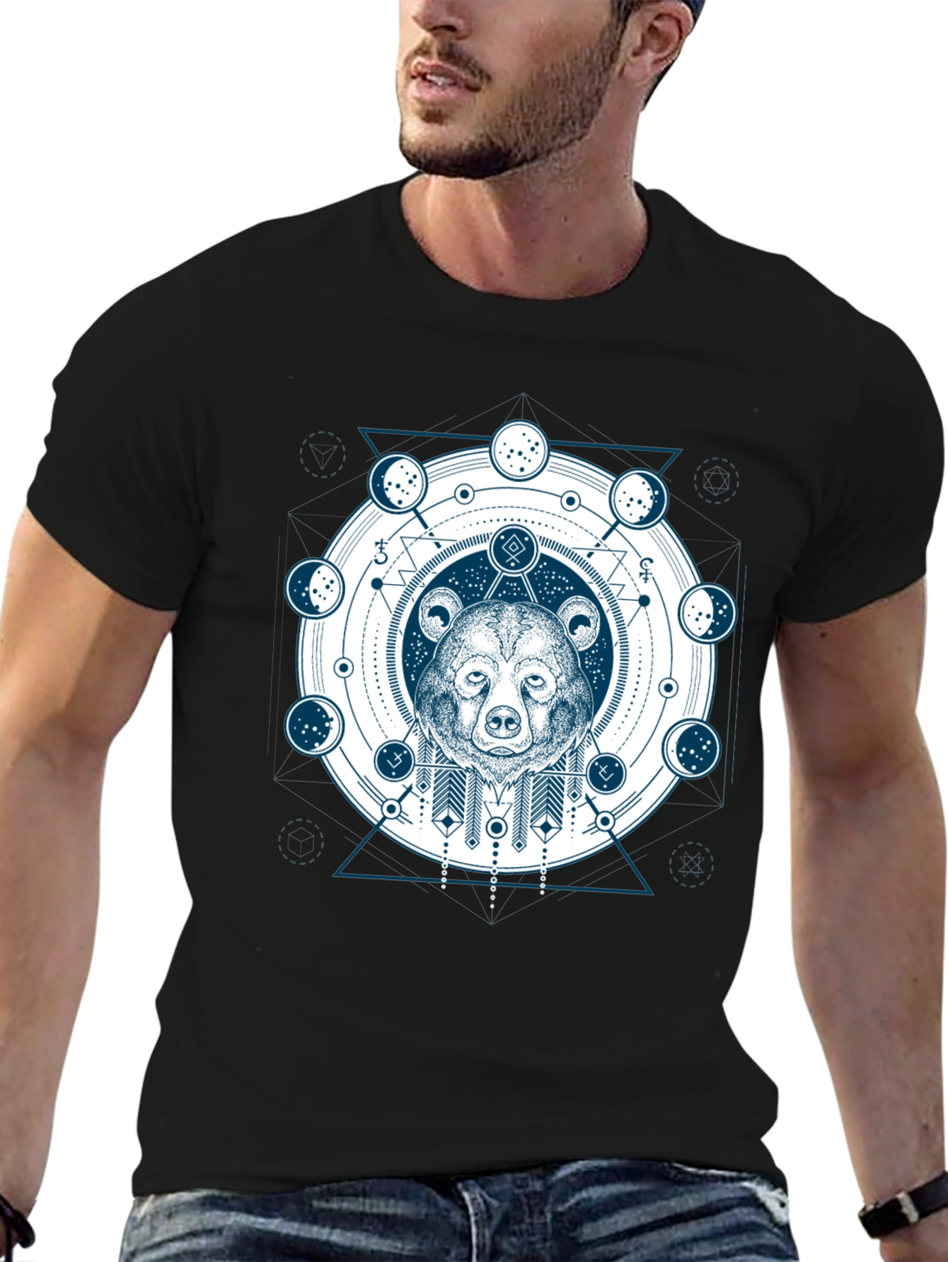 Geometric Bear Graphic Print T-Shirt