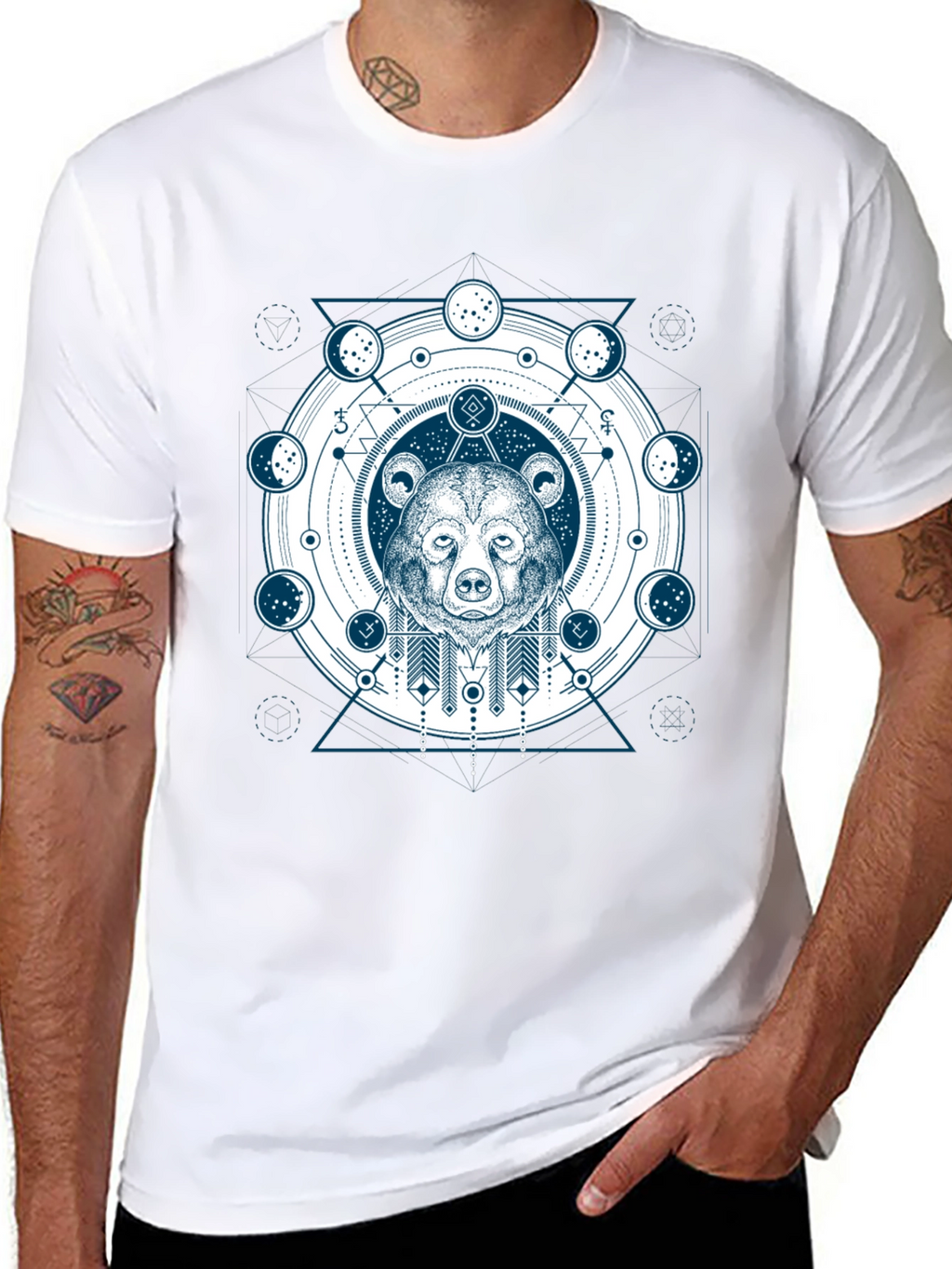Geometric Bear Graphic Print T-Shirt