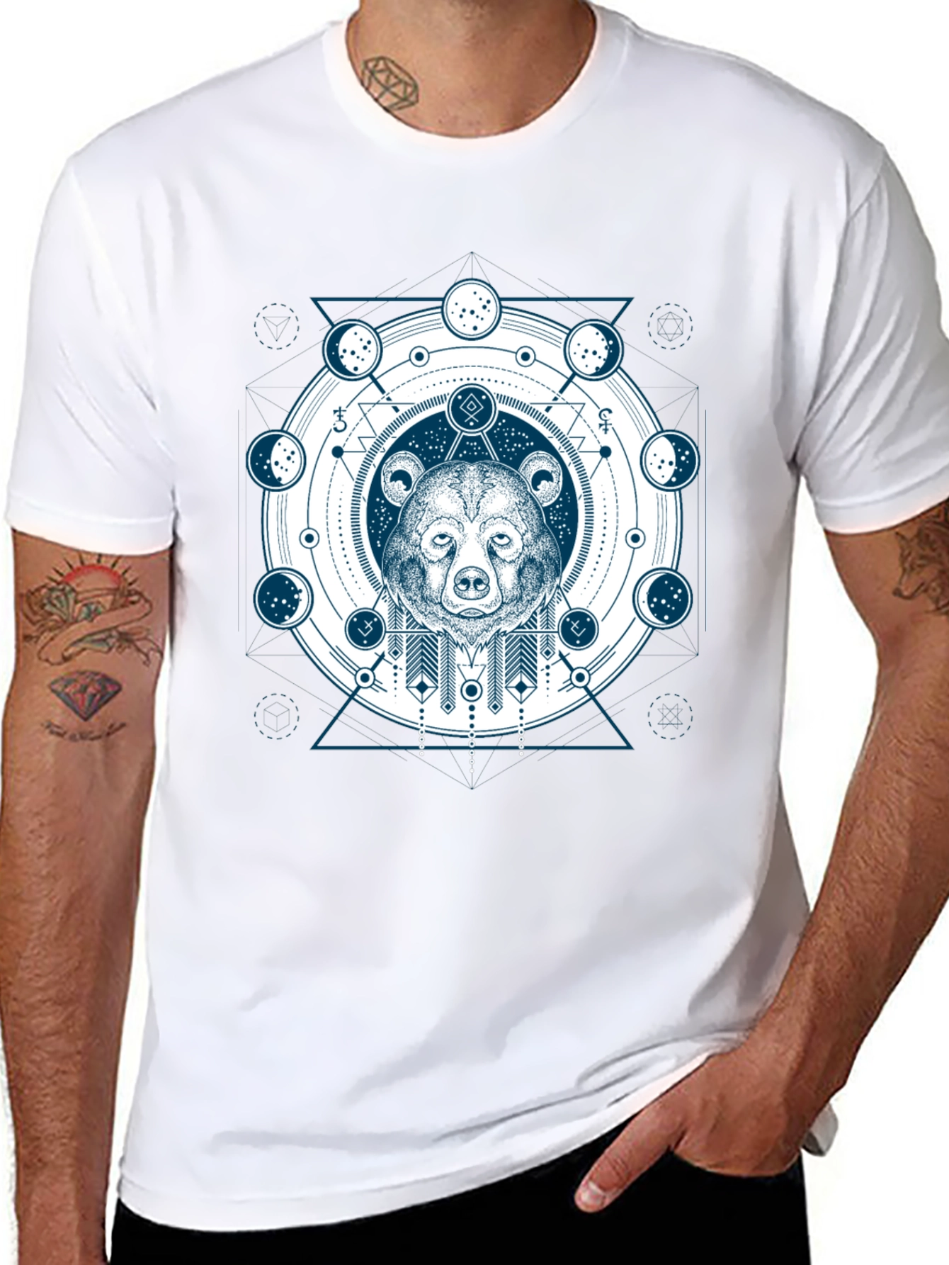 Geometric Bear Graphic Print T-Shirt
