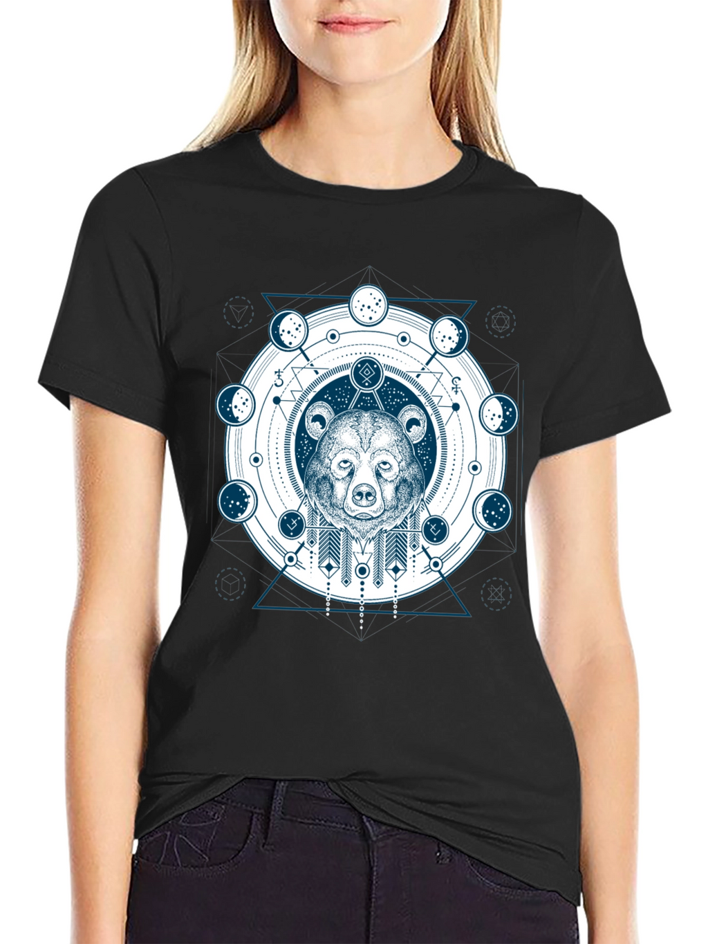 Geometric Bear Graphic Print T-Shirt