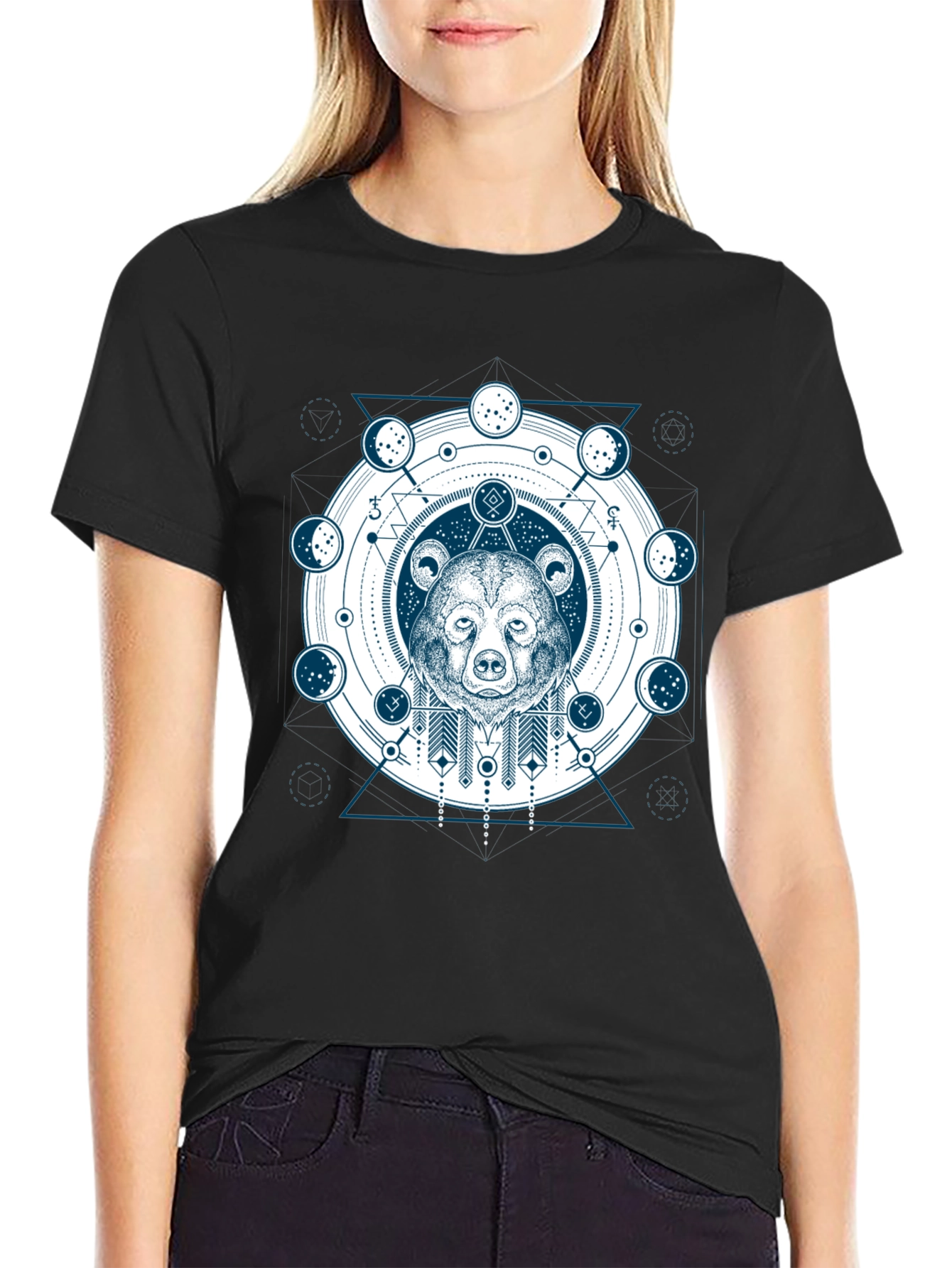 Geometric Bear Graphic Print T-Shirt