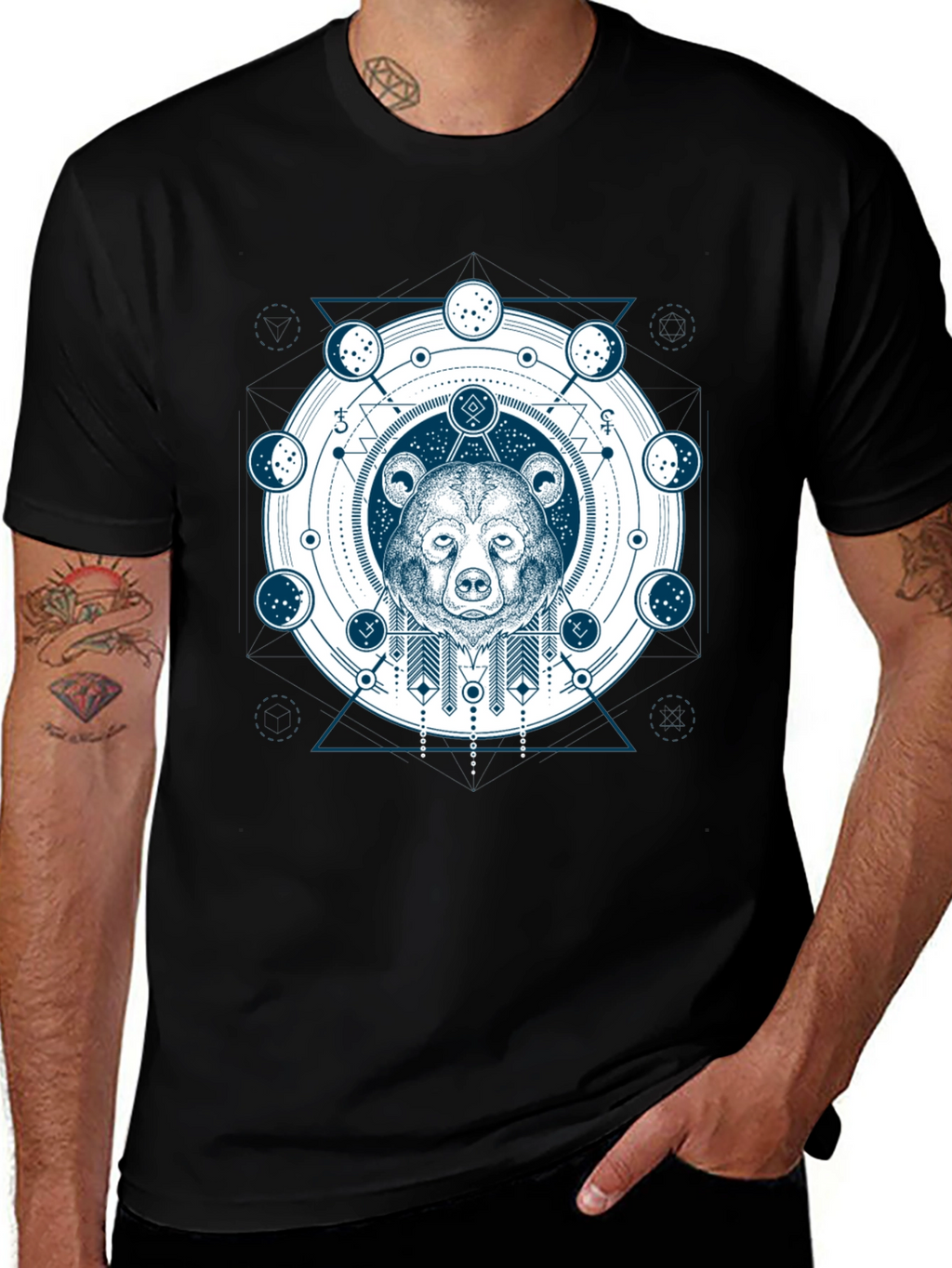 Geometric Bear Graphic Print T-Shirt