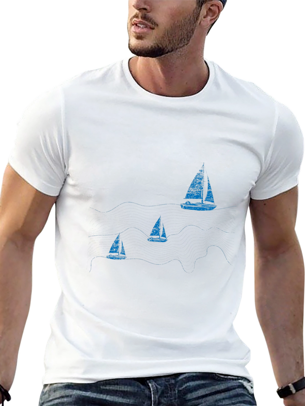 Nautical Sailboat Graphic Black T-Shirt