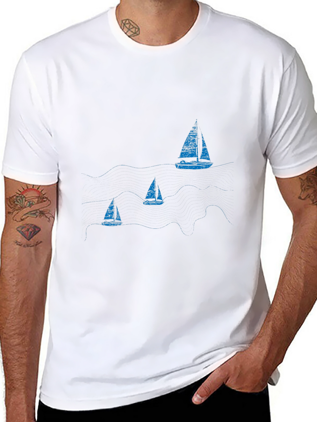 Nautical Sailboat Graphic Black T-Shirt