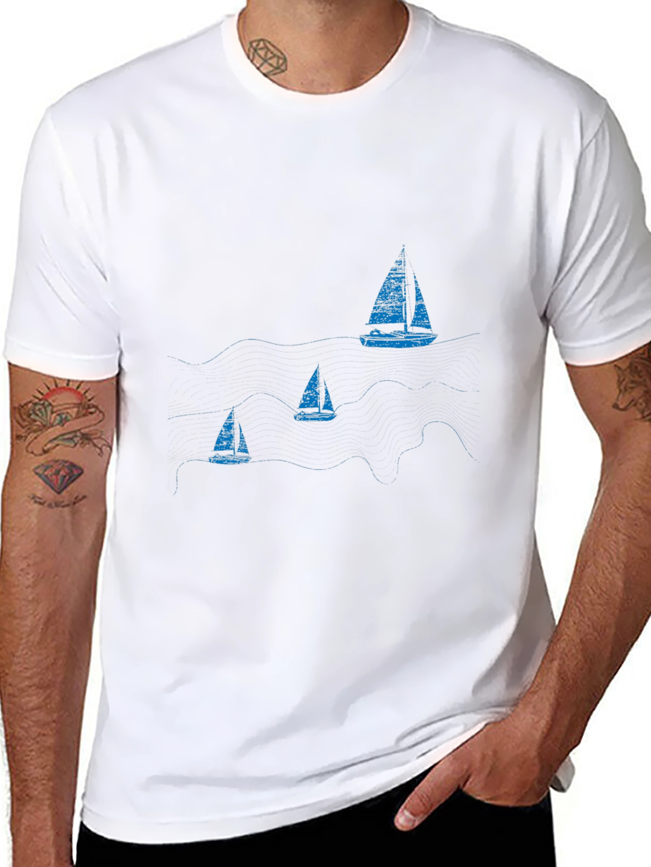 Nautical Sailboat Graphic Black T-Shirt