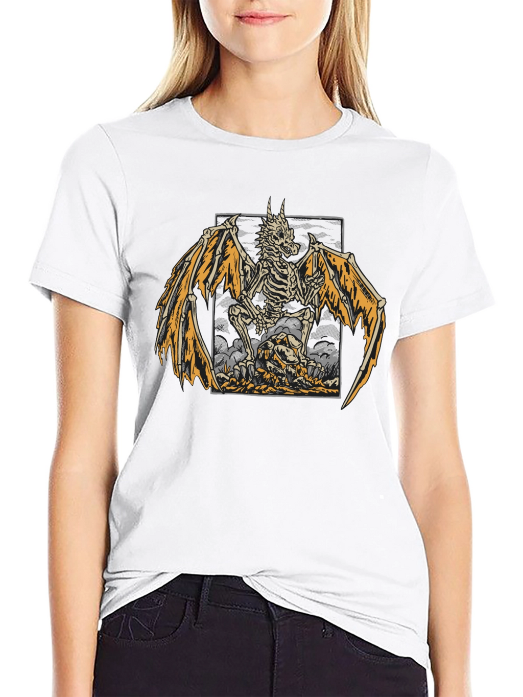 Skeleton Dragon Graphic Print T-Shirt