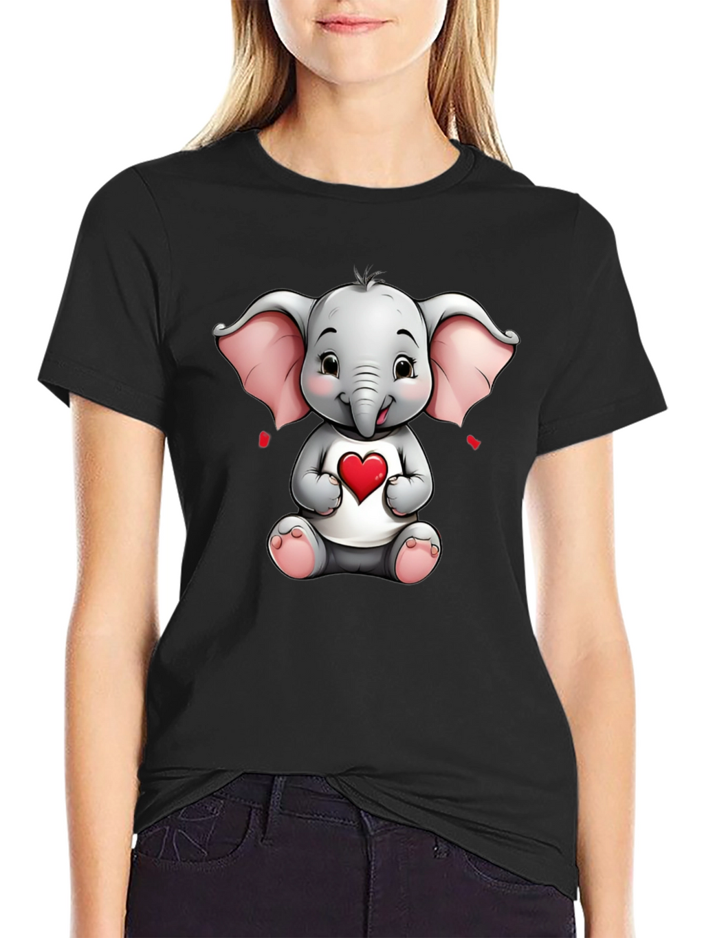 Cute Elephant with Heart Graphic Tee