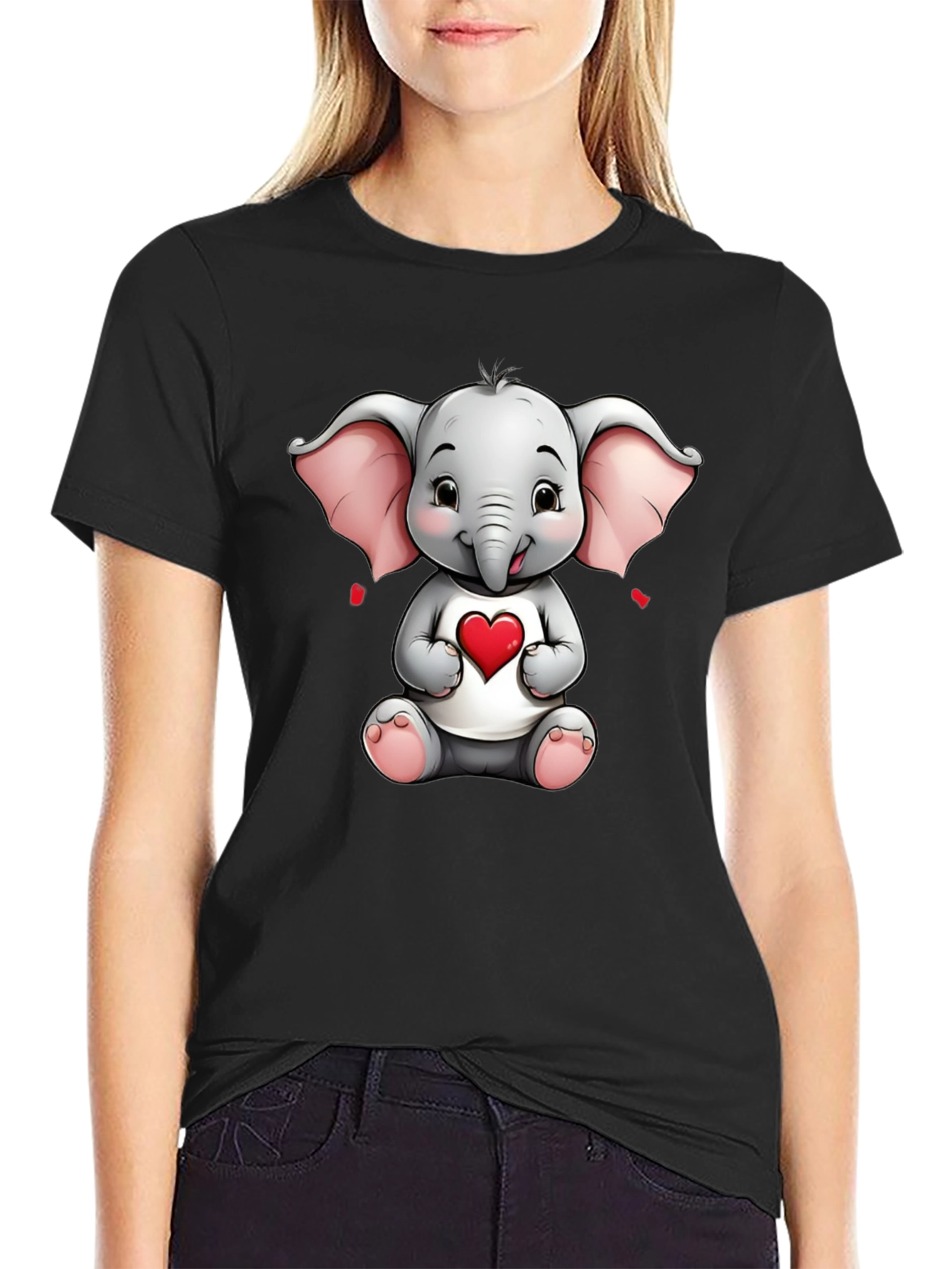 Cute Elephant with Heart Graphic Tee