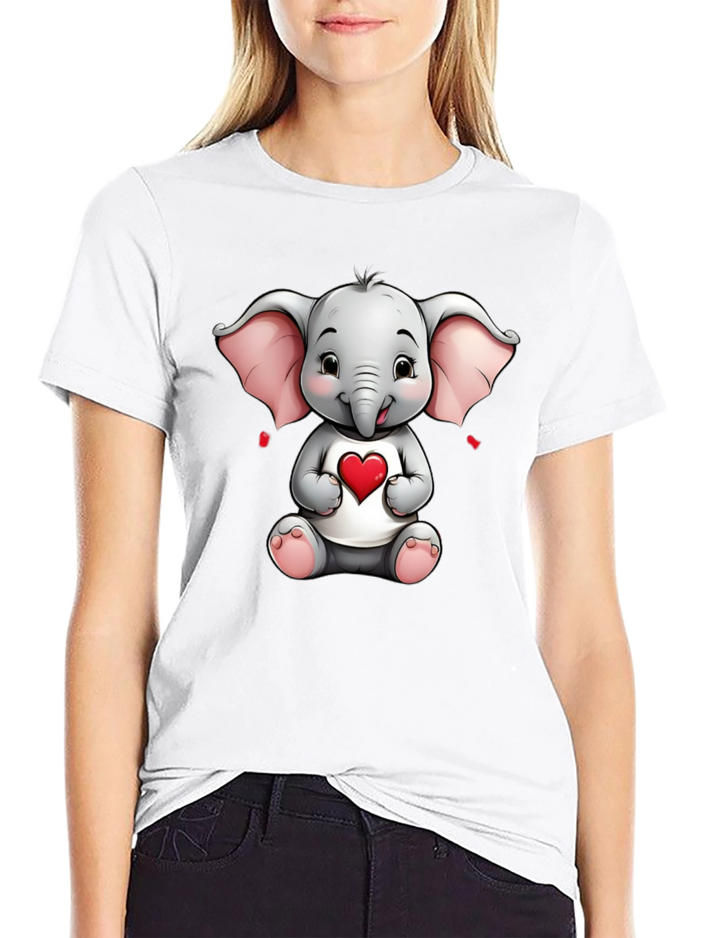 Cute Elephant with Heart Graphic Tee