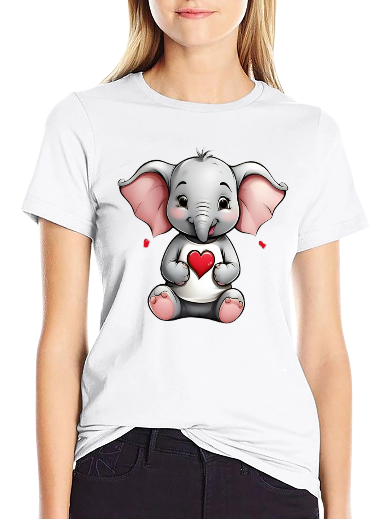 Cute Elephant with Heart Graphic Tee