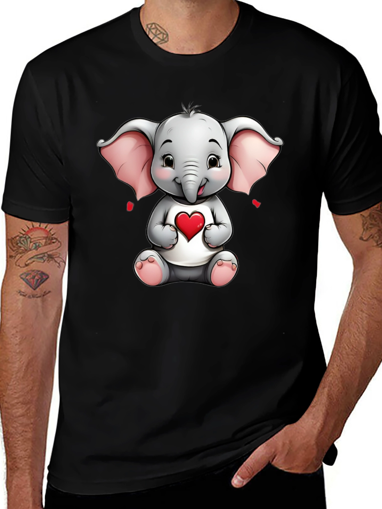 Cute Elephant with Heart Graphic Tee