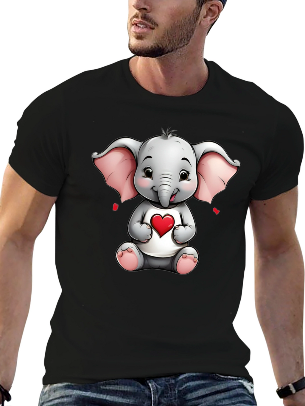 Cute Elephant with Heart Graphic Tee