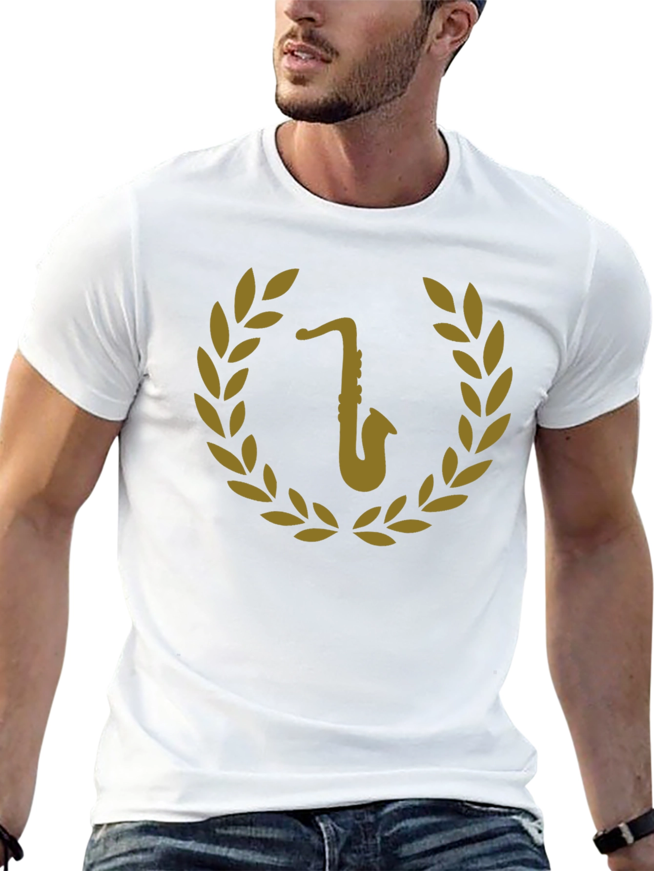 Saxophone Laurel Wreath Graphic Tee