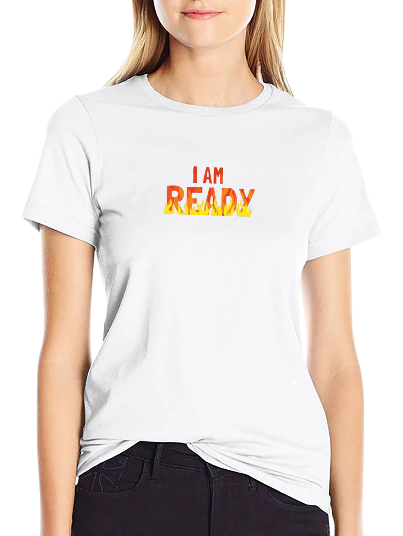 I AM READY Flame Graphic Black T-Shirt