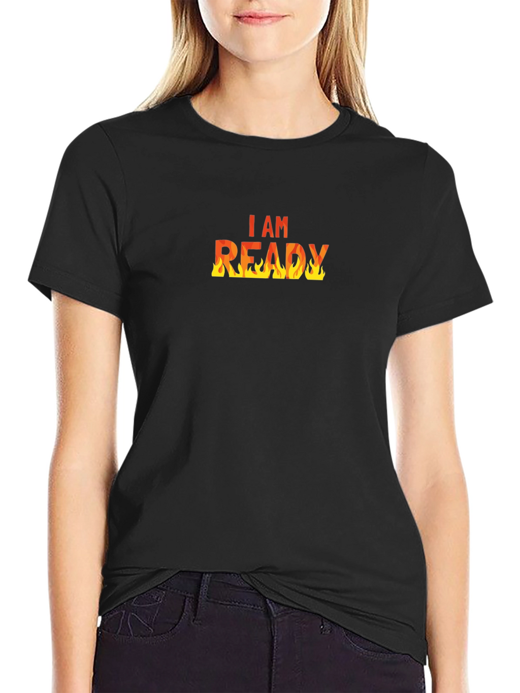 I AM READY Flame Graphic Black T-Shirt
