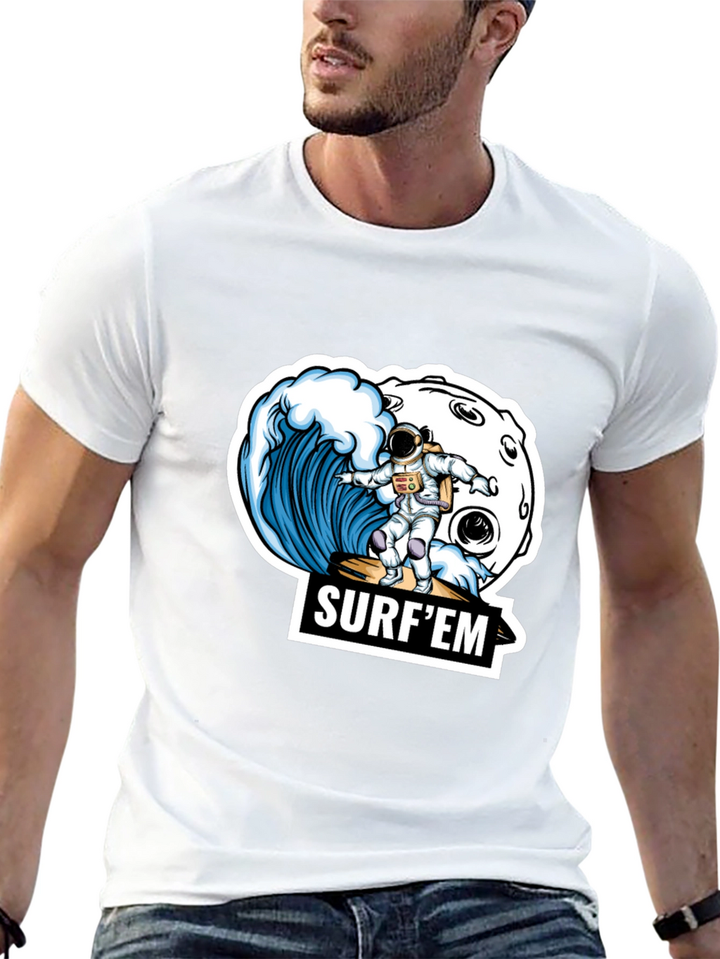 Astronaut Surfing T-Shirt - Space Wave Design