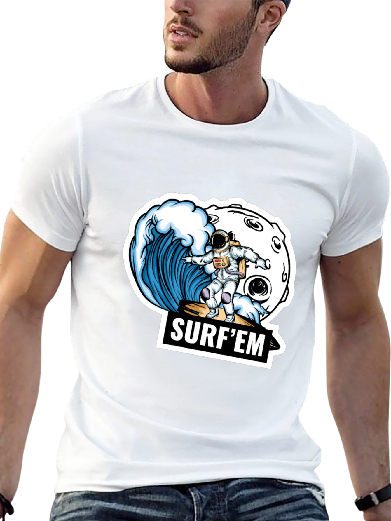 Astronaut Surfing T-Shirt - Space Wave Design